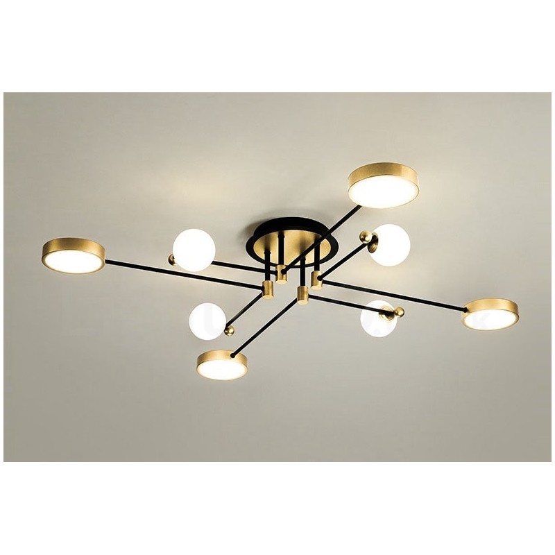 Lampadario moderno nero e oro in metallo con paralume in acrilico