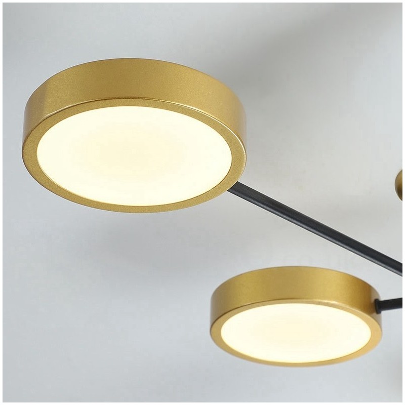 Lampadario moderno nero e oro in metallo con paralume in acrilico