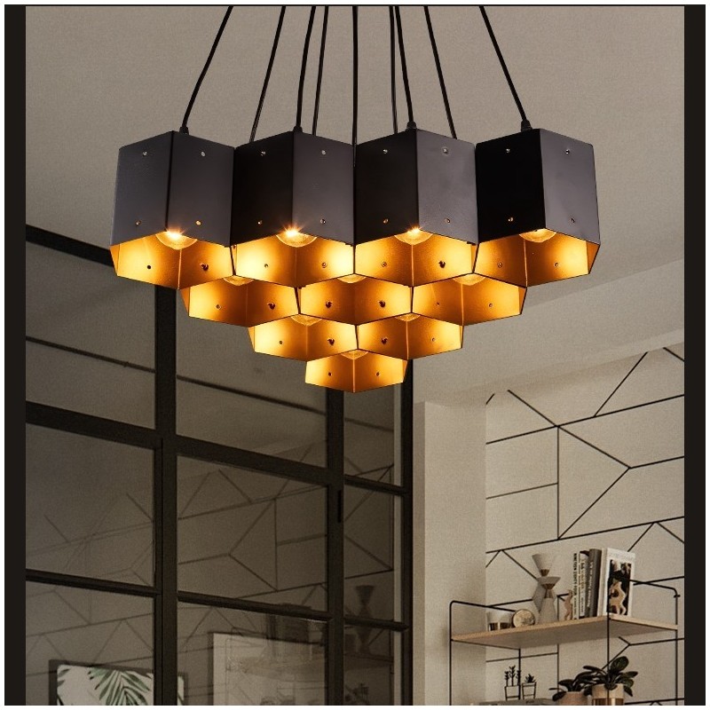 Lampadario a sospensione industriale loft in acciaio, senza paralume, E12/E14, 6-13 luci
