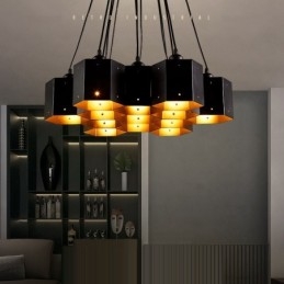 Lampadario a sospensione industriale loft in acciaio, senza paralume, E12/E14, 6-13 luci
