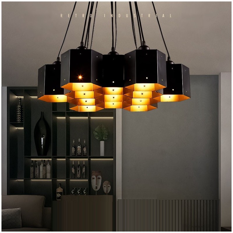 Lampadario a sospensione industriale loft in acciaio, senza paralume, E12/E14, 6-13 luci