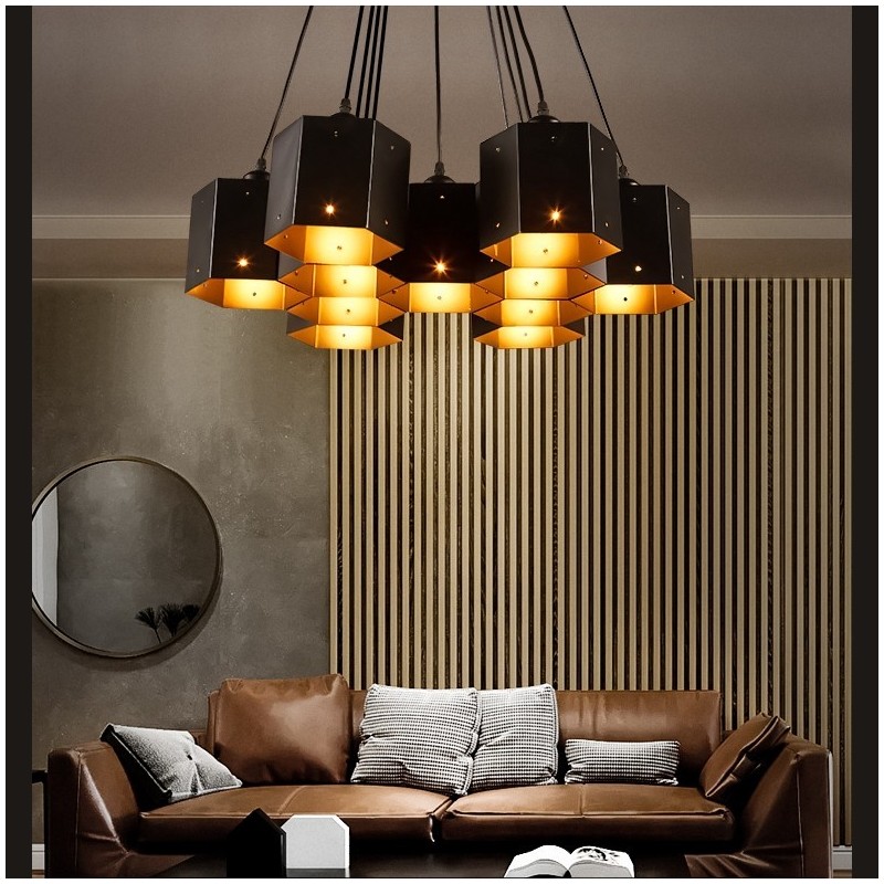 Lampadario a sospensione industriale loft in acciaio, senza paralume, E12/E14, 6-13 luci