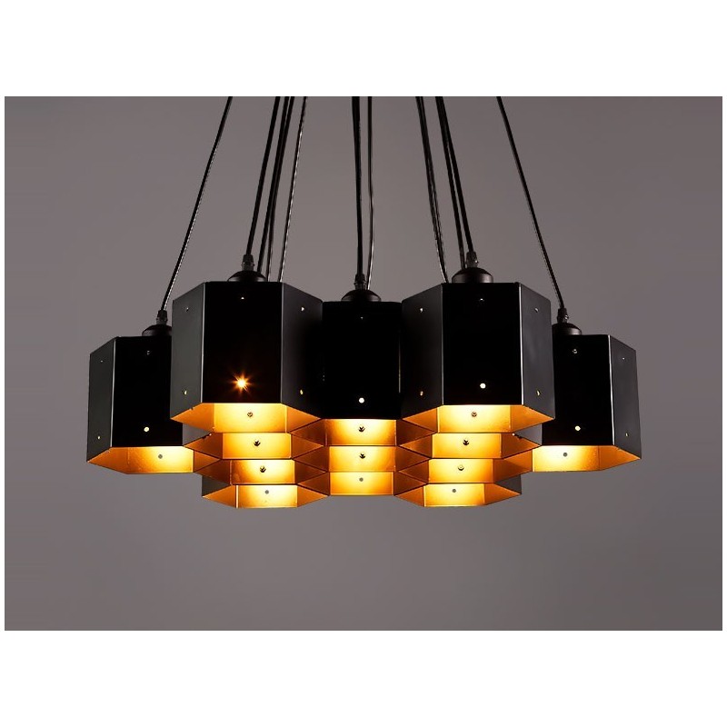 Lampadario a sospensione industriale loft in acciaio, senza paralume, E12/E14, 6-13 luci