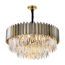 Lampadario a sospensione in cristallo K9 rotondo nero e oro, E14