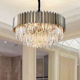 Lampadario a sospensione in cristallo K9 rotondo nero e oro, E14