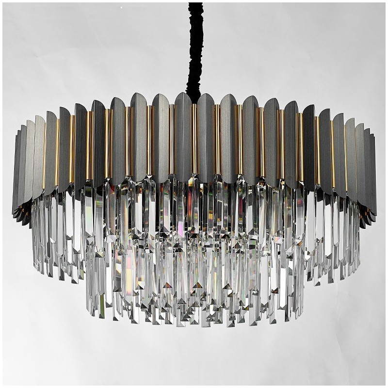 Lampadario a sospensione in cristallo K9 rotondo nero e oro, E14