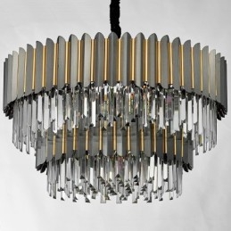 Lampadario a sospensione rotondo in cristallo K9 nero e oro a due livelli