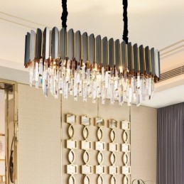 Lampadario a sospensione rotondo in cristallo K9 nero e oro, 35 x 90 cm, H34 cm, E14