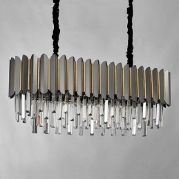 Lampadario a sospensione rotondo in cristallo K9 nero e oro, 35 x 90 cm, H34 cm, E14