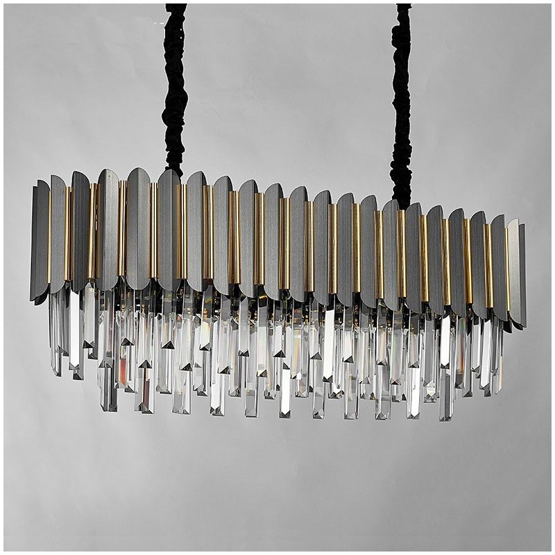 Lampadario a sospensione rotondo in cristallo K9 nero e oro, 35 x 90 cm, H34 cm, E14