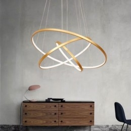 Lampada a sospensione LED dimmerabile oro con telecomando, tre anelli