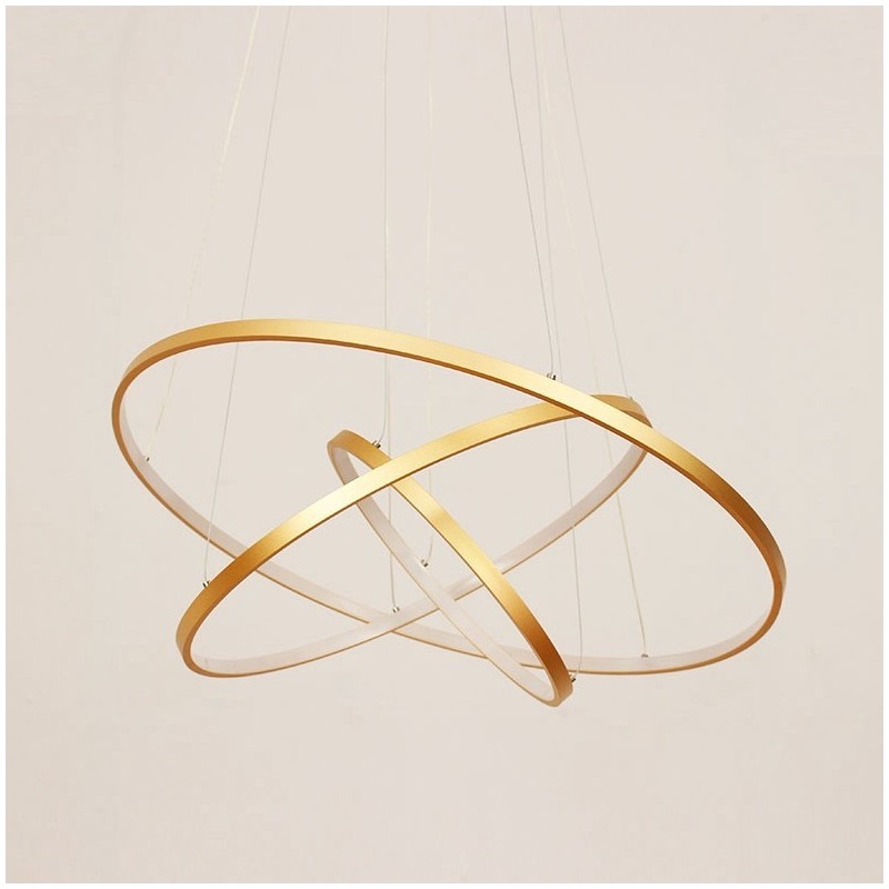 Lampada a sospensione LED dimmerabile oro con telecomando, tre anelli