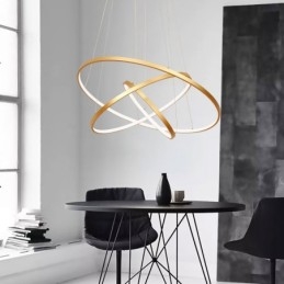 Lampada a sospensione LED dimmerabile oro con telecomando, tre anelli