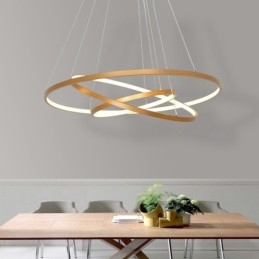 Lampada a sospensione LED dimmerabile oro con telecomando, tre anelli