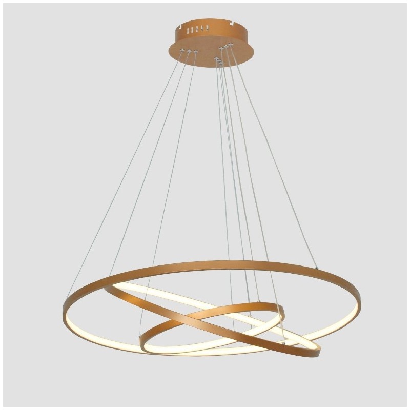 Lampada a sospensione LED dimmerabile oro con telecomando, tre anelli