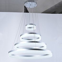 Lampadario a sospensione in acrilico con anello, LED integrato, 4 livelli, argento beige, 80 cm
