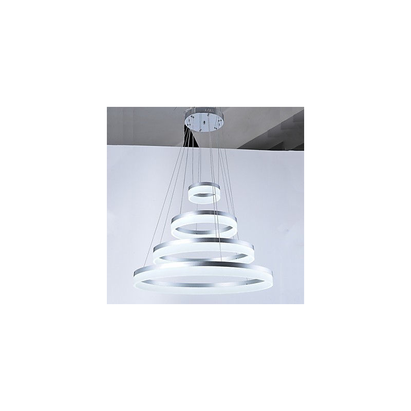 Lampadario a sospensione in acrilico con anello, LED integrato, 4 livelli, argento beige, 80 cm