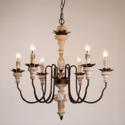 Lampadario vintage in legno a 6 luci