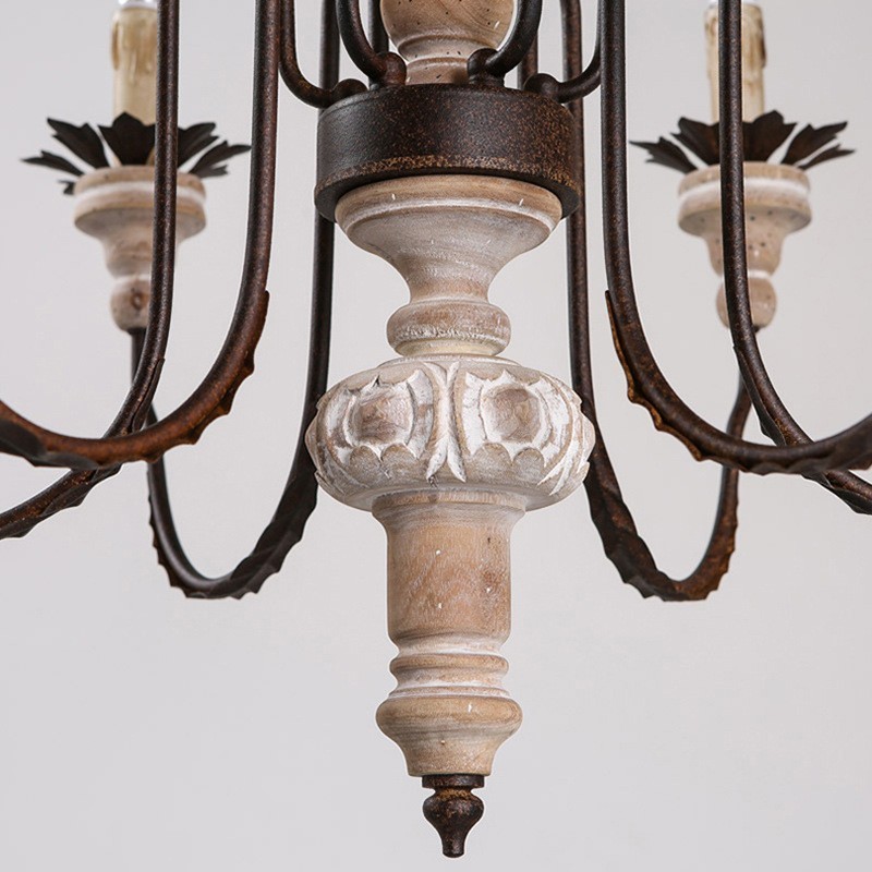 Lampadario vintage in legno a 6 luci