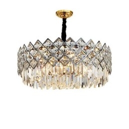 Lampadario a sospensione rotondo in cristallo K9 argento, E14, 45/60/80/100 cm