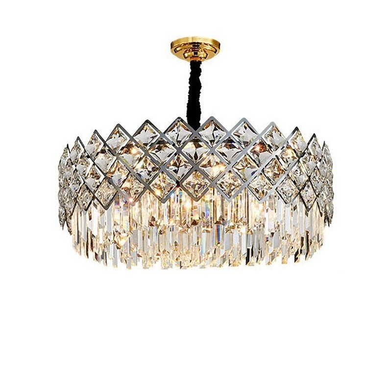 Lampadario a sospensione rotondo in cristallo K9 argento, E14, 45/60/80/100 cm