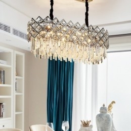 Lampadario a sospensione rotondo in cristallo K9 argento, 38 x 95 cm, E14