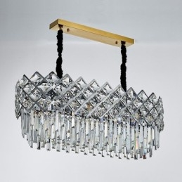 Lampadario a sospensione rotondo in cristallo K9 argento, 38 x 95 cm, E14