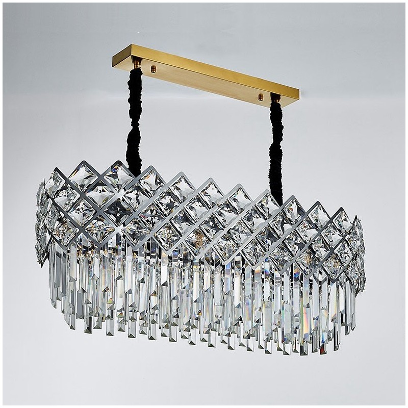 Lampadario a sospensione rotondo in cristallo K9 argento, 38 x 95 cm, E14
