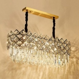 Lampadario a sospensione rotondo in cristallo K9 argento, 38 x 95 cm, E14