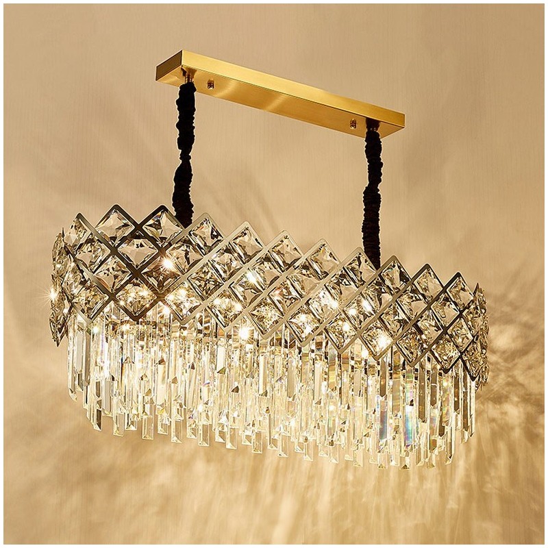 Lampadario a sospensione rotondo in cristallo K9 argento, 38 x 95 cm, E14