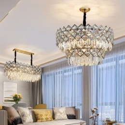 Lampadario a sospensione rotondo in cristallo K9 argento, 38 x 95 cm, E14