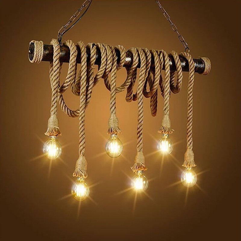 Lampadario a sospensione in corda di canapa stile nordico classico vintage marrone