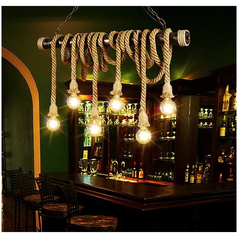 Lampadario a sospensione in corda di canapa stile nordico classico vintage marrone
