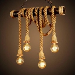 Lampadario a sospensione in corda di canapa stile nordico classico vintage marrone