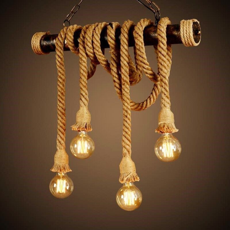 Lampadario a sospensione in corda di canapa stile nordico classico vintage marrone