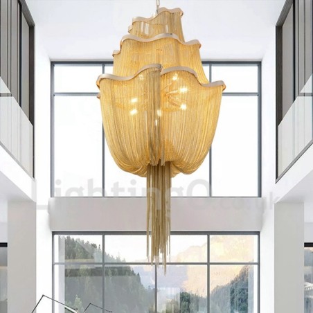 Lampadario a sospensione con nappe design argento oro