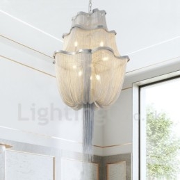 Lampadario a sospensione con nappe design argento oro