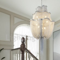 Lampadario a sospensione con nappe design argento oro