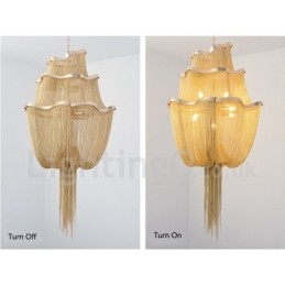 Lampadario a sospensione con nappe design argento oro