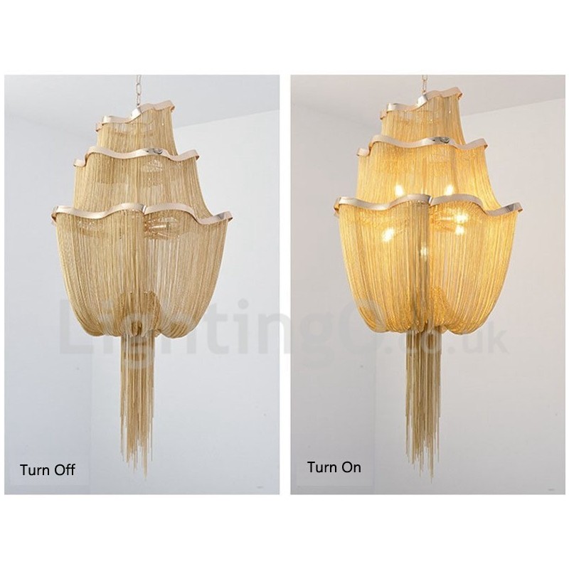 Lampadario a sospensione con nappe design argento oro