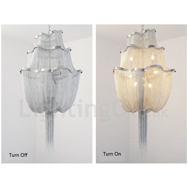 Lampadario a sospensione con nappe design argento oro