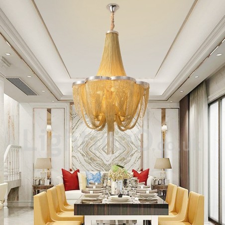 Lampadario a nappe in metallo argento oro, 4 luci E12/E14 regolabile