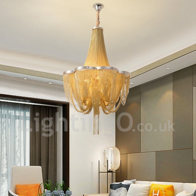Lampadario a nappe in metallo argento oro, 4 luci E12/E14 regolabile