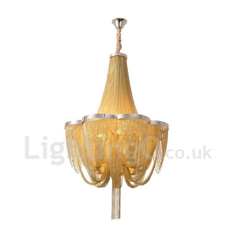 Lampadario a nappe in metallo argento oro, 4 luci E12/E14 regolabile