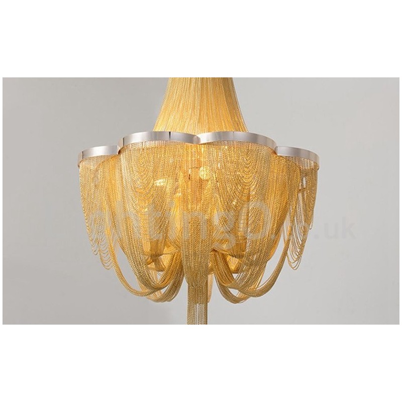 Lampadario a nappe in metallo argento oro, 4 luci E12/E14 regolabile