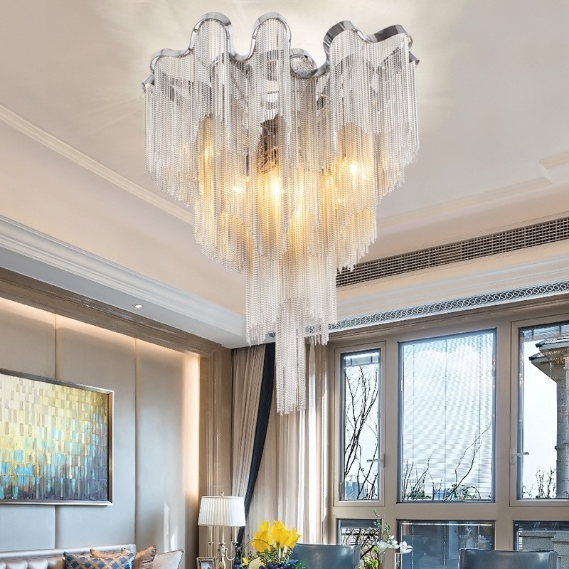 Lampadario a nappe design moderno argento e oro