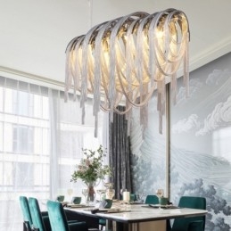 Lampadario a sospensione a nappe argento oro in metallo