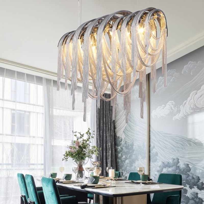 Lampadario a sospensione a nappe argento oro in metallo