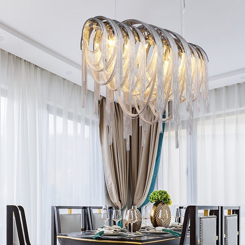Lampadario a sospensione a nappe argento oro in metallo