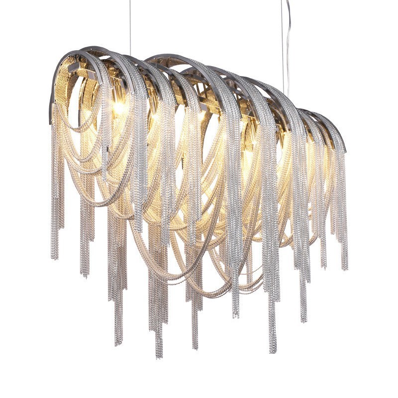 Lampadario a sospensione a nappe argento oro in metallo